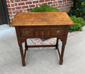 Antique English Desk Console Entry Writing Table Drawer Gothic Drop Finial Oak