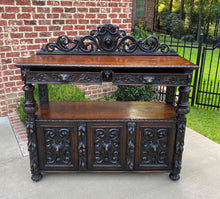 Load image into Gallery viewer, Antique English Server Sideboard Buffet 2-Tier Renaissance Oak 2 Drawers 19th C