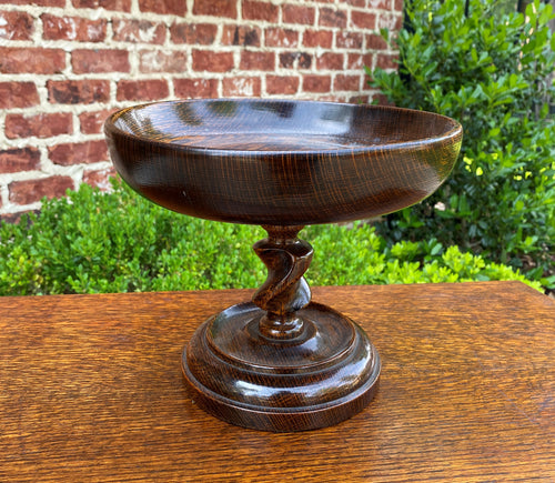 Antique English Oak Barley Twist Compote Pedestal Bowl