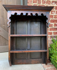 Antique English Plate Rack Wall Shelf Bookcase Hanging Carved Oak Pegged c. 1900