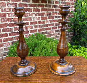 Antique English Candlesticks Candle Holders Tall Oak PAIR 13.5" Tall