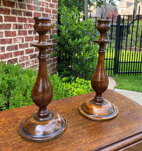 Antique English Candlesticks Candle Holders Tall Oak PAIR 13.5" Tall