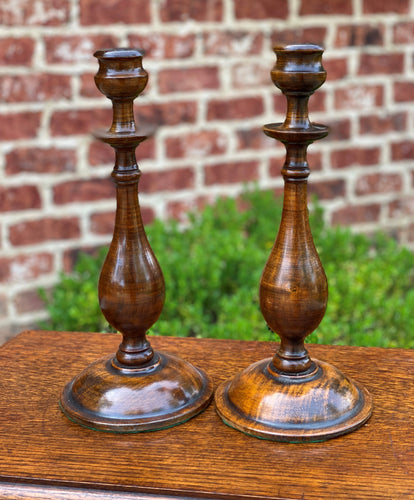 Antique English Candlesticks Candle Holders Tall Oak PAIR 13.5