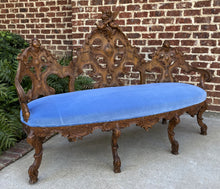 Load image into Gallery viewer, Antique French Settee Chaise Sofa Bench Blue Highly Carved Cherubs Walnut 1920s