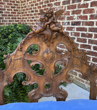 Load image into Gallery viewer, Antique French Settee Chaise Sofa Bench Blue Highly Carved Cherubs Walnut 1920s