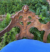 Load image into Gallery viewer, Antique French Settee Chaise Sofa Bench Blue Highly Carved Cherubs Walnut 1920s