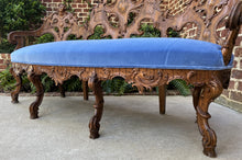 Load image into Gallery viewer, Antique French Settee Chaise Sofa Bench Blue Highly Carved Cherubs Walnut 1920s