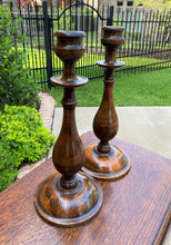 Load image into Gallery viewer, Antique English Candlesticks Candle Holders Tall Oak PAIR 13.5&quot; Tall
