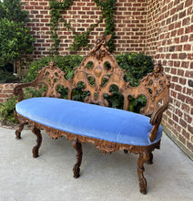 Load image into Gallery viewer, Antique French Settee Chaise Sofa Bench Blue Highly Carved Cherubs Walnut 1920s