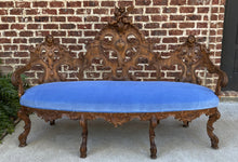 Load image into Gallery viewer, Antique French Settee Chaise Sofa Bench Blue Highly Carved Cherubs Walnut 1920s