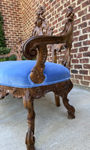 Load image into Gallery viewer, Antique French Settee Chaise Sofa Bench Blue Highly Carved Cherubs Walnut 1920s