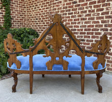 Load image into Gallery viewer, Antique French Settee Chaise Sofa Bench Blue Highly Carved Cherubs Walnut 1920s