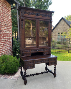 Antique French Desk Upper Bookcase Cabinet Barley Twist Writing Desk Oak 19th C