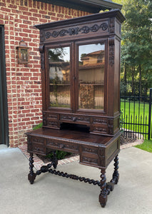 Antique French Desk Upper Bookcase Cabinet Barley Twist Writing Desk Oak 19th C