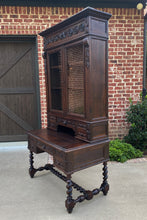 Load image into Gallery viewer, Antique French Desk Upper Bookcase Cabinet Barley Twist Writing Desk Oak 19th C