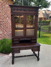 Load image into Gallery viewer, Antique French Desk Upper Bookcase Cabinet Barley Twist Writing Desk Oak 19th C