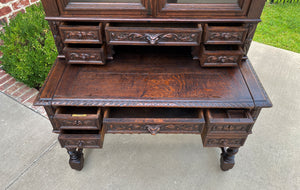 Antique French Desk Upper Bookcase Cabinet Barley Twist Writing Desk Oak 19th C