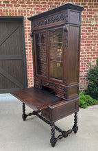 Load image into Gallery viewer, Antique French Desk Upper Bookcase Cabinet Barley Twist Writing Desk Oak 19th C