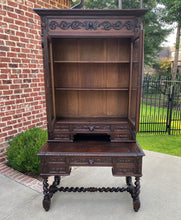 Load image into Gallery viewer, Antique French Desk Upper Bookcase Cabinet Barley Twist Writing Desk Oak 19th C