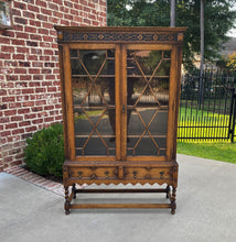 Load image into Gallery viewer, Antique English Bookcase Jacobean Display Cabinet Barley Twist Tiger Oak c.1930s