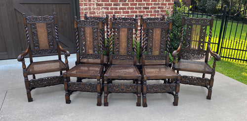 Antique English Chairs SET OF 8 Barley Twist Caned Oak Dining Chairs Fireside