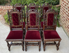 Load image into Gallery viewer, Antique French Chairs Barley Twist Hunt Set of 6 Red Upholstery Black Forest Oak