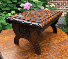 Load image into Gallery viewer, Antique English Foot Stool Kettle Stand Small Bench Carved Oak 1920s