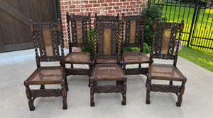 Antique English Chairs SET OF 8 Barley Twist Caned Oak Dining Chairs Fireside
