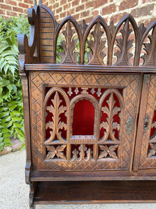 Antique French Gothic Cabinet Hanging Wall Reliquary Catholic Carved Oak 19th C