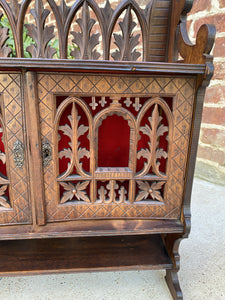 Antique French Gothic Cabinet Hanging Wall Reliquary Catholic Carved Oak 19th C