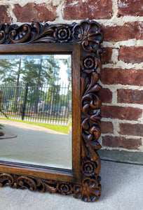 Antique English Mirror Beveled Rectangular LARGE Carved Oak Renaissance c.1900