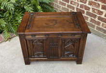 Load image into Gallery viewer, Antique French Chest Blanket Box Trunk PETITE Gothic Lift Top Coffee Table Oak