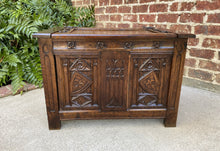 Load image into Gallery viewer, Antique French Chest Blanket Box Trunk PETITE Gothic Lift Top Coffee Table Oak
