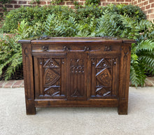 Load image into Gallery viewer, Antique French Chest Blanket Box Trunk PETITE Gothic Lift Top Coffee Table Oak