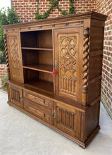 Load image into Gallery viewer, Antique French Bookcase Display Cabinet GOTHIC Oak Barley Twist c.1930s 67&quot; W