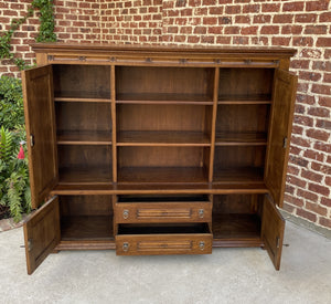 Antique French Bookcase Display Cabinet GOTHIC Oak Barley Twist c.1930s 67" W