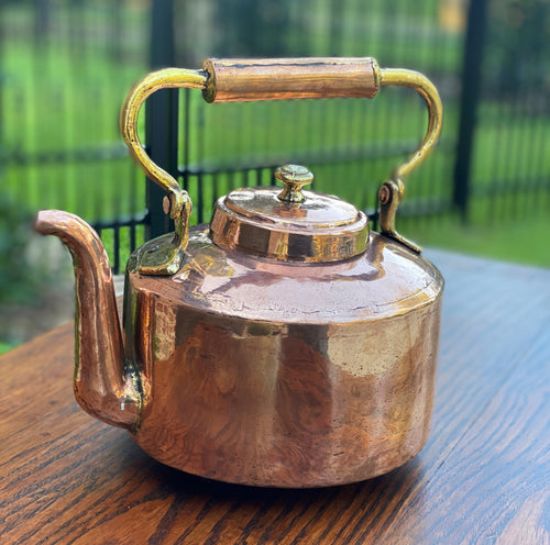 Antique English Copper & Brass Kettle Hand Seamed Tea Water Kettle c. 1900