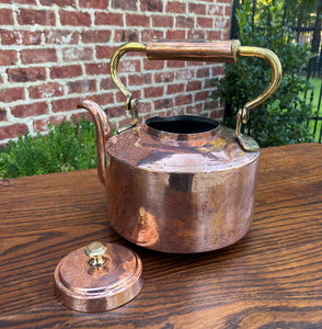 Antique English Copper & Brass Kettle Hand Seamed Tea Water Kettle c. 1900