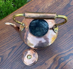 Antique English Copper & Brass Kettle Hand Seamed Tea Water Kettle c. 1900