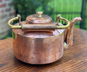 Antique English Copper & Brass Kettle Hand Seamed Tea Water Kettle c. 1900