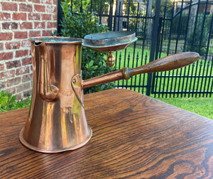 Antique English Copper Tea Kettle Pitcher Hand Seamed Wood Handle Pour Spout