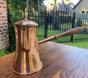 Antique English Copper Tea Kettle Pitcher Hand Seamed Wood Handle Pour Spout