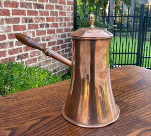 Vintage Copper Tea Pot With Wooden Handles With Spout Plug