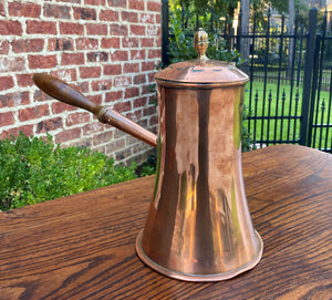 Antique English Copper Tea Kettle Pitcher Hand Seamed Wood Handle Pour Spout