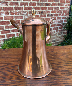 Antique English Copper Tea Kettle Pitcher Hand Seamed Wood Handle Pour Spout