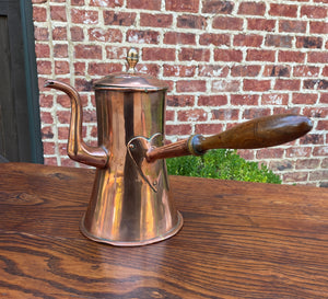 Antique English Copper Tea Kettle Pitcher Hand Seamed Wood Handle Pour Spout