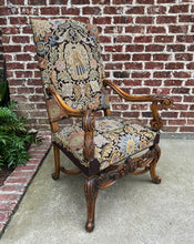 Load image into Gallery viewer, Antique French Chair Tapestry Needlepoint Floral Carved Walnut Fireside Throne