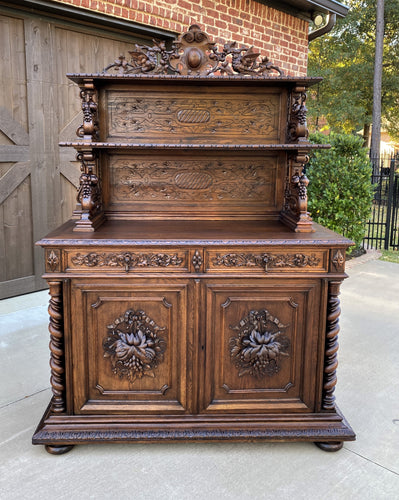 Antique French Oak Sideboard Server Buffet Black Forest Barley Twist Bookcase