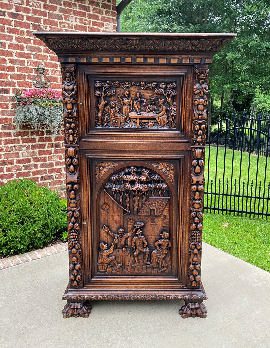 Antique Wine Cabinet Bar Armoire French Belgian Bruegel Style Oak Renaissance