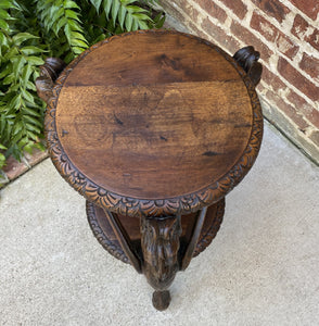 Antique French Table Winged Griffons ROUND End Table Oak Renaissance 2-Tier 19C